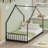 Children's Bed Frame with LED Light Strips, Sturdy Roof-Shaped Iron Frame for Safe and Fun Sleeping-222292062-222292063