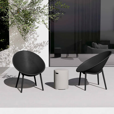 Modern Industrial Weather-Resistant Plastic Indoor Outdoor Side Chairs, Egg-Shaped Accent Lounge Chairs with Perforated Seat Design for Patio, Balcony, Living Room, Sunroom and Poolside, Black