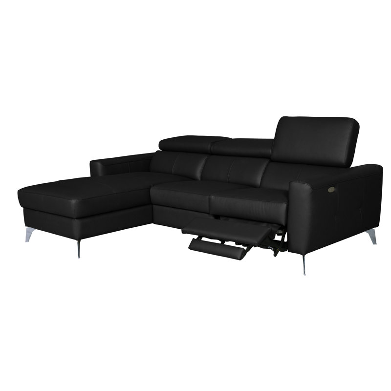 Amorian Leather Reclining Corner Sofa, Left Hand Facing, Black