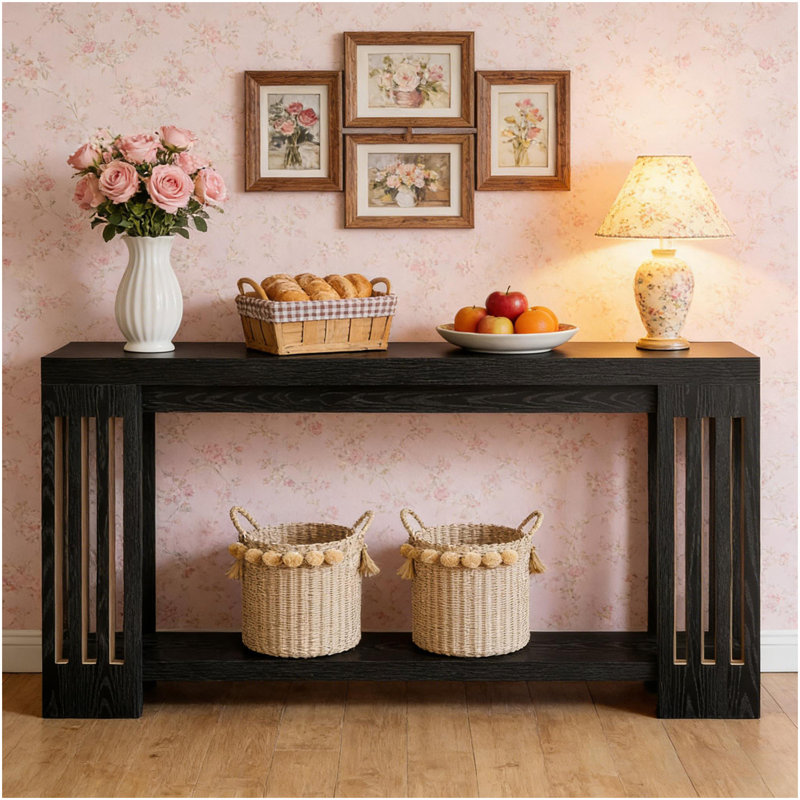 Console, table d'appoint à 2 niveaux, canapé