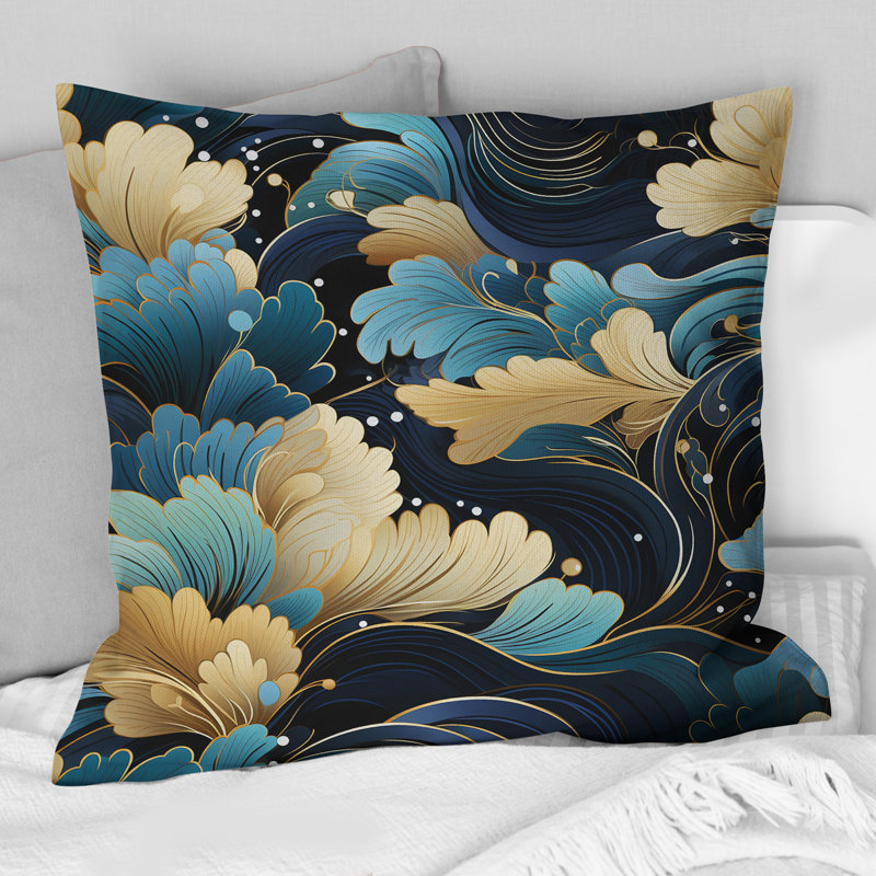 Coussin décoratif bleu et beige Pailey Flowers Elegance - Paisley, H 18 po x l 18 po