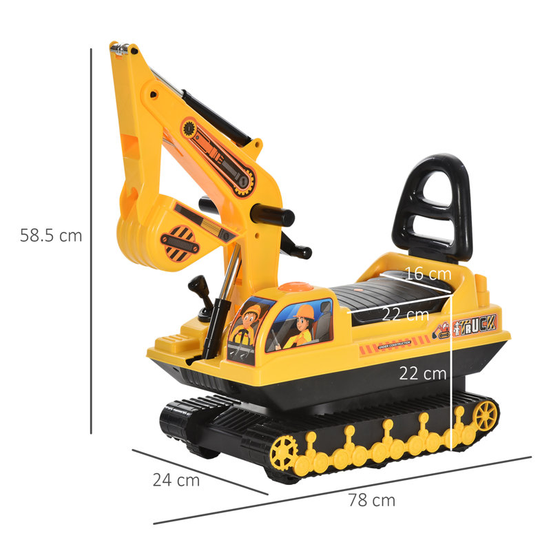 Yellow and Black Ride-On Excavator Toy with Storage Seat