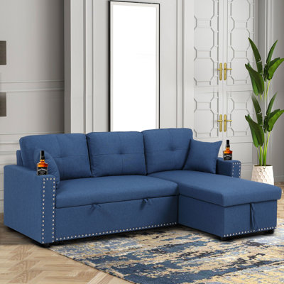 Upholstered 82.95 " Linen and Polyester L-Shaped Sofa Bed
