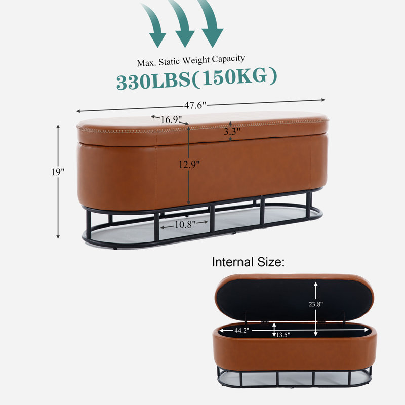 Nakiya Oval Upholstered Ottoman Entryway Bench with Metal Legs