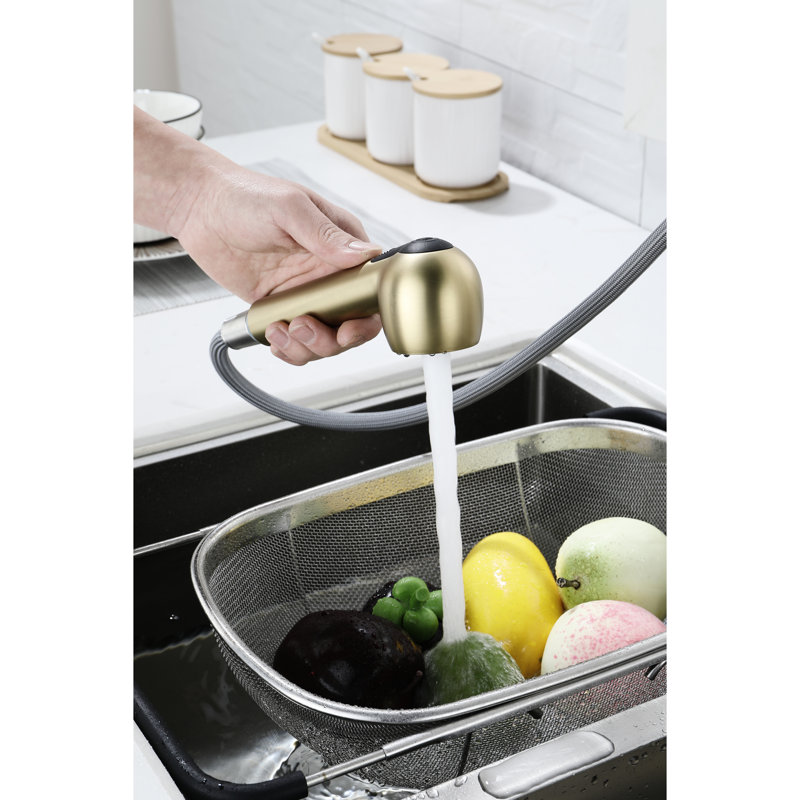 Robinet de cuisine en acier inoxydable doré avec douchette extractible - Robinet avec fonction d'économie d'eau Conception simple et fraîche pour éviers assortis faciles