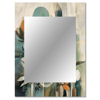 Orange And Green Abstract Bohemia III - Boho Feather Large Wall Mirror, Traditional Decorative Mirror, Printed Metal Art