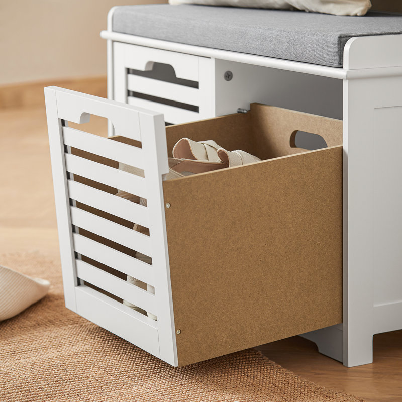 Segars Polyester Upholstered Storage Bench, White/Grey