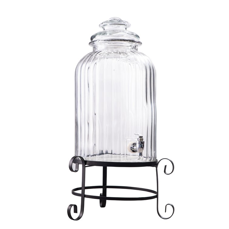 1.5 GAL CLEAR RIBBED BEVERAGE DISPENSER WITH METAL STAND