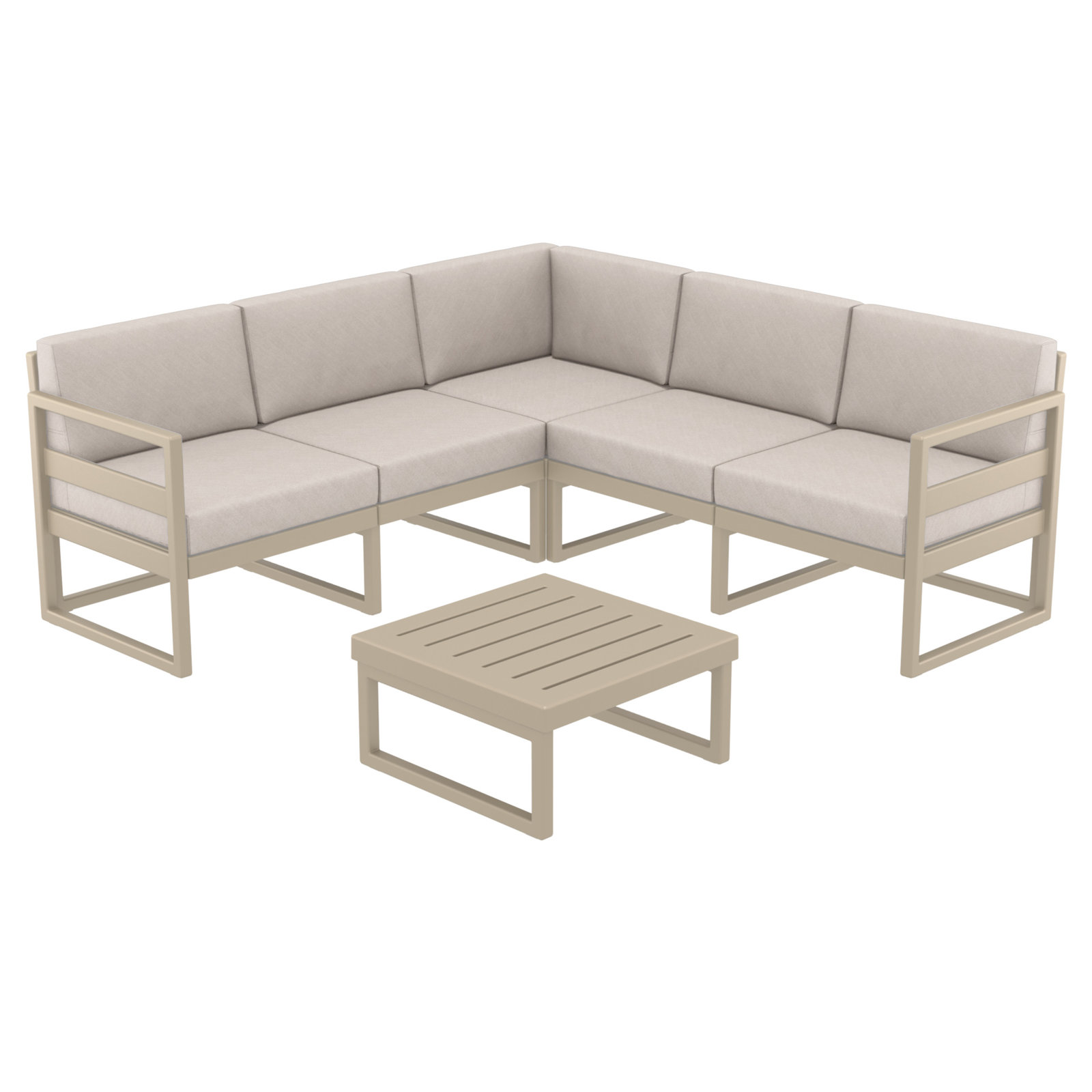 Lane 5 - Person Modular Patio Conversation Set with Cushions, Taupe, Canvas Flax Sunbrella® Canvas