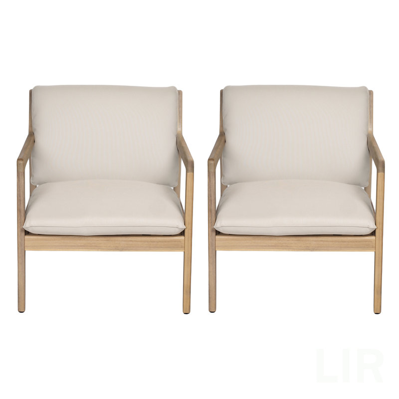 Fauteuil d'extérieur en bois d'acacia, ensemble de 2, fauteuil club de patio avec coussins, teck clair, fauteuil