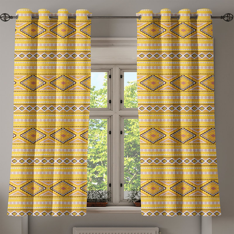 Yellow White Grommet Curtain Decorative 2-Panel Window Drapes, 50", Yellow Blush Brown, 50" W x 63" L