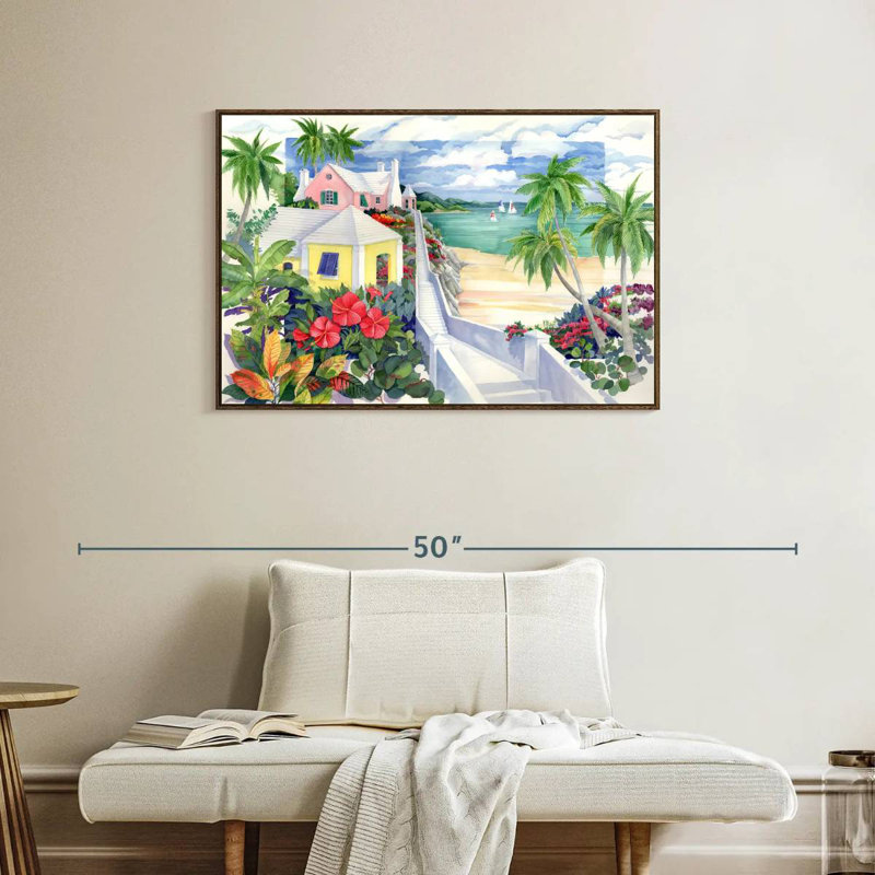 Island Cliff, 37 po x 25 po, Cadre flottant noyer