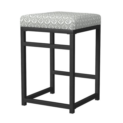 Tabouret de comptoir sans dossier Toko, polyester floral, métal