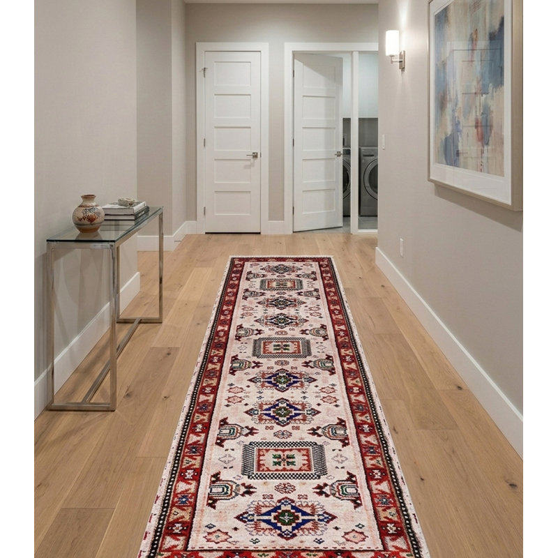 Tapis d'intérieur oriental noué à la main, en soie et laine crème et rouge, fait à la main