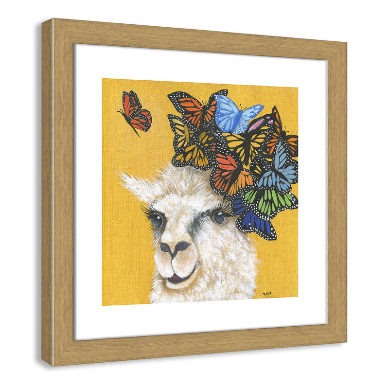 Art sur toile llama, H 18 po x l 18 po x P 0,625 po, Cadre en chêne