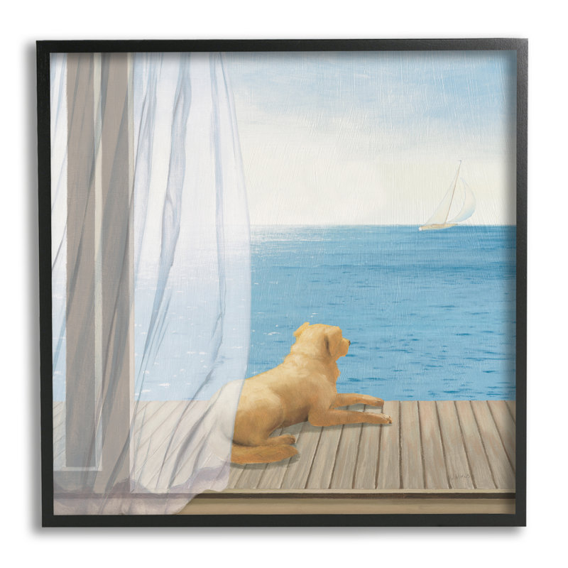 Highland Dunes Dog in Coastal Window, art de la giclée encadrée par James Wiens, H 12 po x l 12 po x P 1,5 po