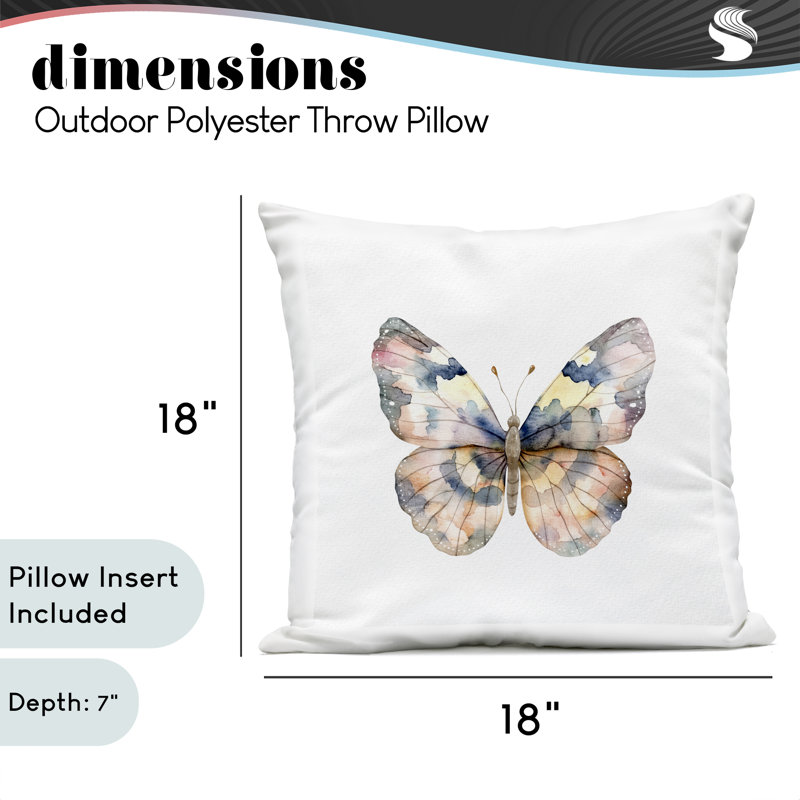 Coussin d'extérieur Traditional Traditional Watercolor Butterfly, par Kim Allen, 18 x 7 x 18, Simple, Beige papillon 1