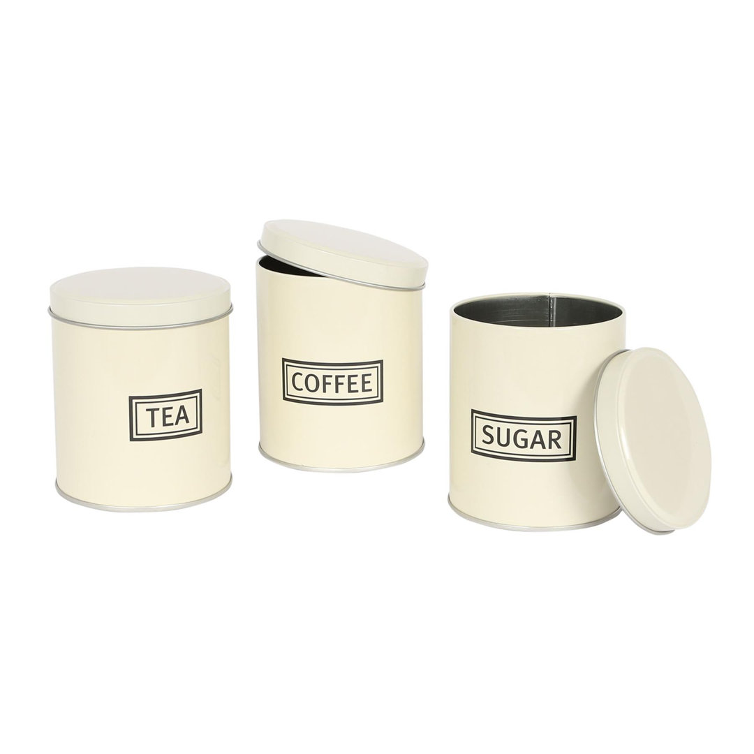 Harbour Housewares 3pc Tea Coffee Sugar Canisters Set – Cream Round Metal Kitchen Storage Tins with Airtight Lids – Modern Industrial Food Caddy Containers for Countertop Organisation - Image 4