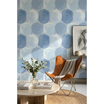 Abstract Circles Wallpaper Geometric Shapes Removable Soft Blue Wall Double Roll