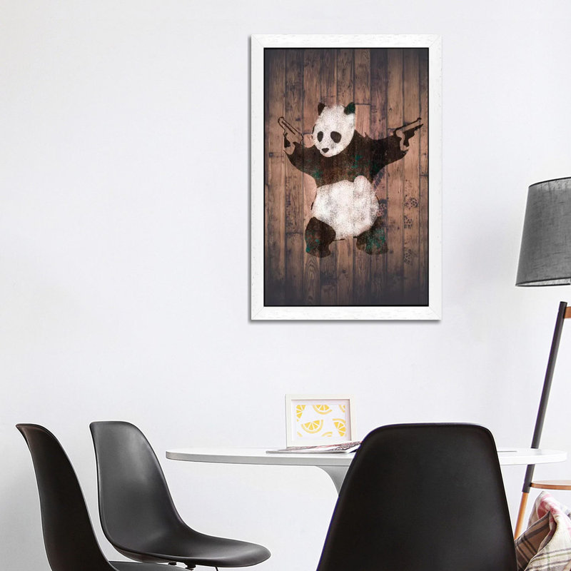 Panda With Guns - Print on Canvas, 101.6 cm H x 66.04 cm W, White Floater Framed