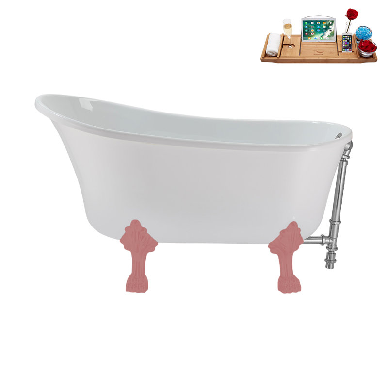 51.2'' x 25.6'' Soaking Acrylic Bathtub, Polished Chrome, Matte Pink