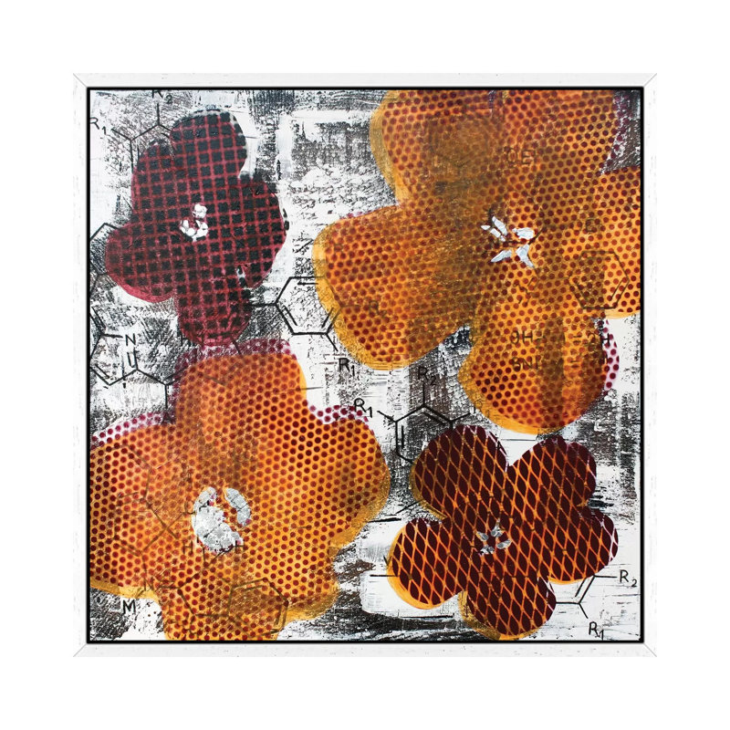 Four Flowers And Unexpected Chemical Reaction by Taylor Smith - Painting on Canvas, White Framed