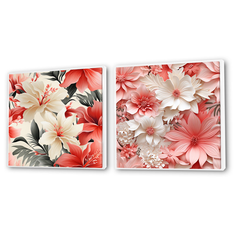 Greenock - Ensemble de 2 collages carrés floraux, H 36 po x l 73 po, Cadre flottant blanc