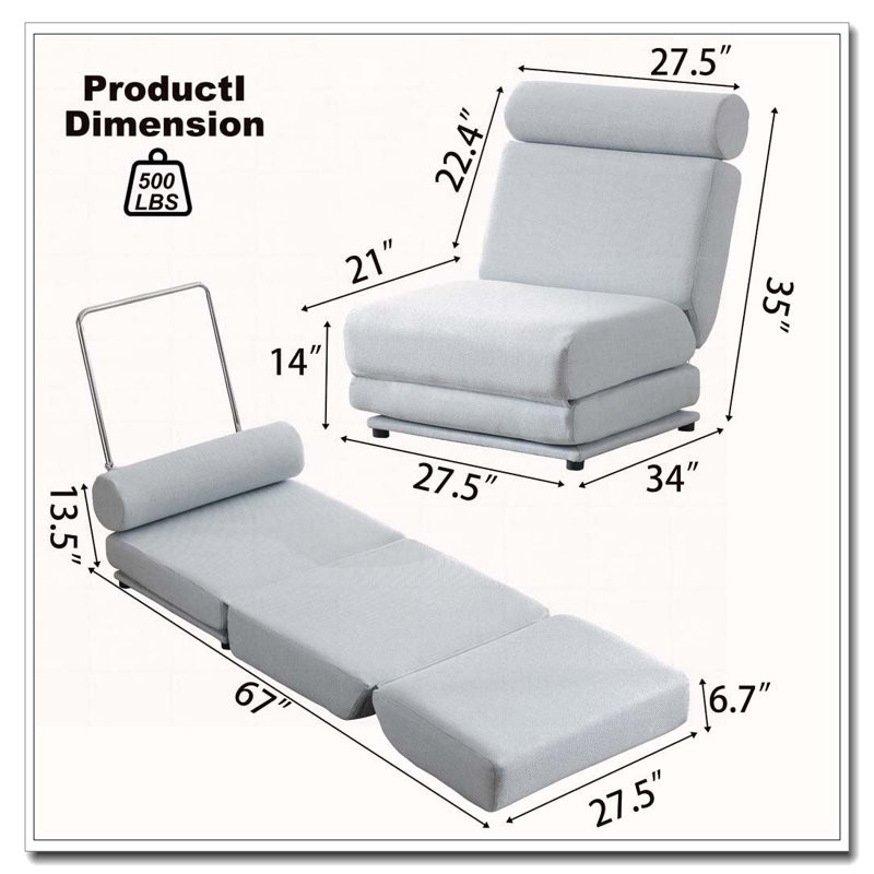 Canapé-lit simple pliable avec coussin, canapé-lit pliable portatif, Gris clair