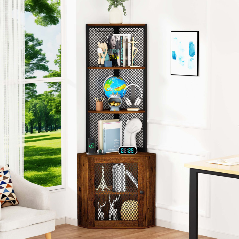 Armoire de rangement sur pied autoportante avec portes, tablettes à plusieurs niveaux et porte-verres à vin