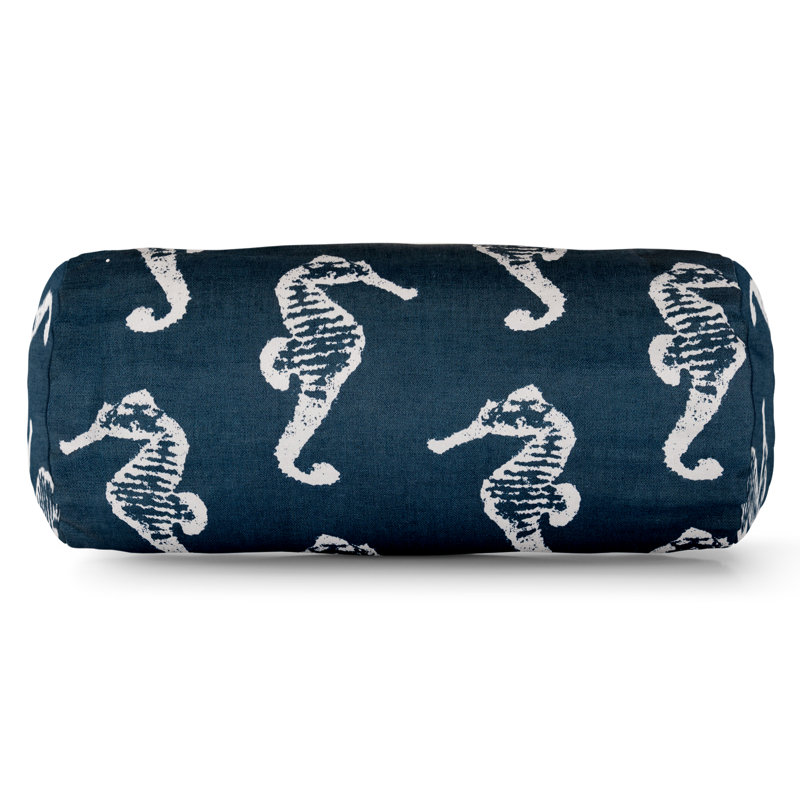 Sea Horse Round Bolster Throw Pillow, Navy