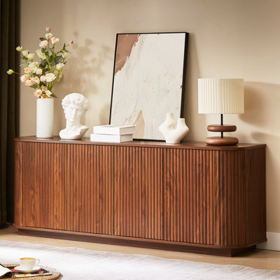 Sideboard Storage Cabinet TV Stand With Wave Pattern Buffet Cabinet Wooden Vertical Striped Cabinet For Kitchen/Bedroom/Entryway,64"W X 15"D X 24"H.