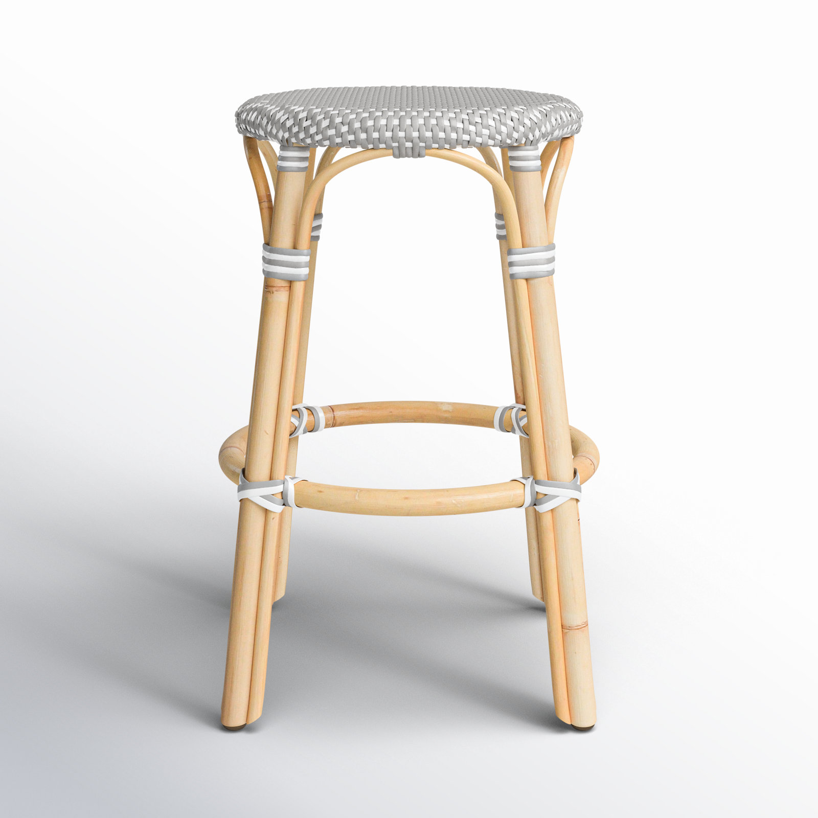 Alastair Bar & Counter Stool, Counter Stool (24" Seat Height), Gray/White Dot/Natural Rattan Frame