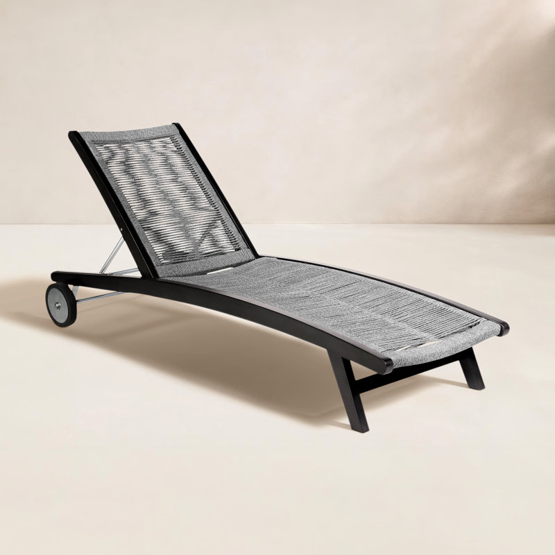 Outdoor Eucalyptus Wood Chaise Lounge, Gray, Black