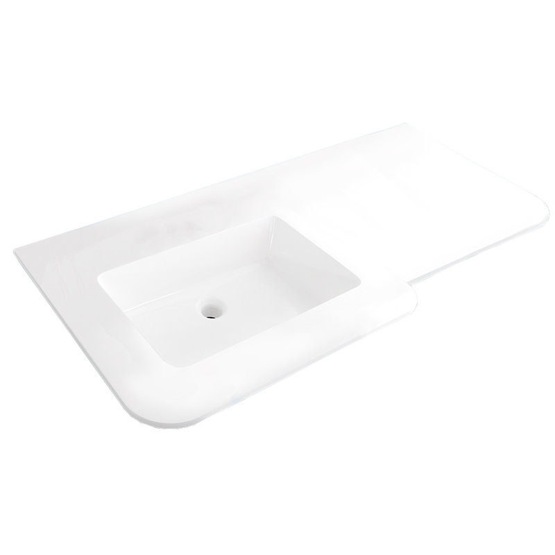Kubitop 19 in. L Bathroom Sink, Matte White, Wall Mounted Faucet