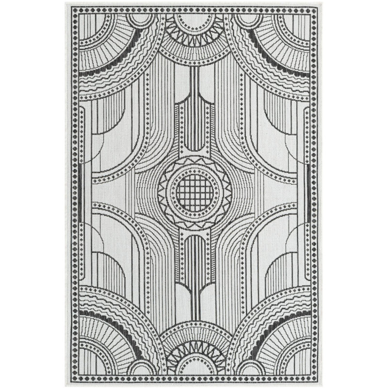 Tapis contemporain blanc et noir Huitt, Rectangle 4 pi 1 po x 6 pi 1 po