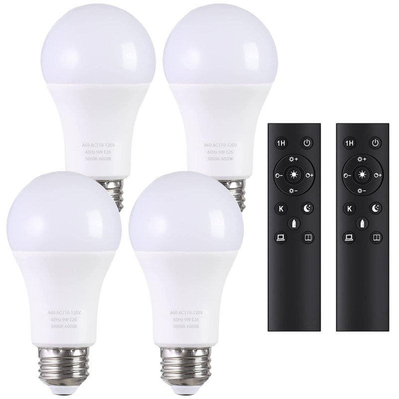Ampoules à DEL A19 avec télécommande, 800 l 9 W, ampoules DEL équivalentes à 60 W, gradation continue 3000K-6000K, culot E26