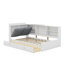 Lit plateforme simple en bois avec tête de lit, tablettes et tiroirs de rangement-1132938174