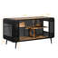 Maison de chat moderne avec porte en verre trempé - Cadre en bois et en fer Spacieux pour le confort des chats Noir et brun Schéma de montage facile Abri amplement suffisant pour répondre aux besoins de votre chat