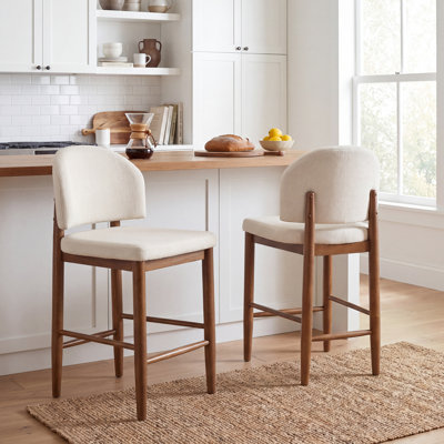 Kestrel 25.25'' Seat Height Modern Rubberwood Counter Stool with Upholstered Seat, Curved Back & Footrest