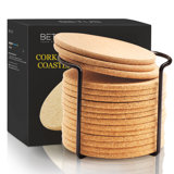 16 Pcs Round Cork Coasters with Metal Holder