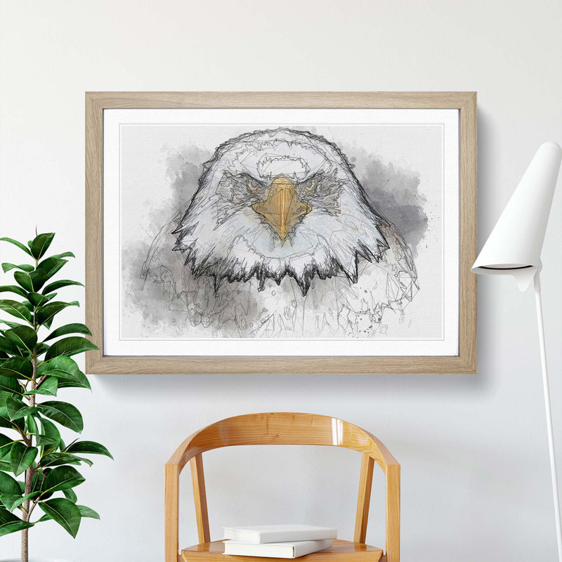 Bald Eagle Bird in Abstract - Picture Frame Graphic Art Print, 62cm H x 87cm W x 2cm D, Oak Framed