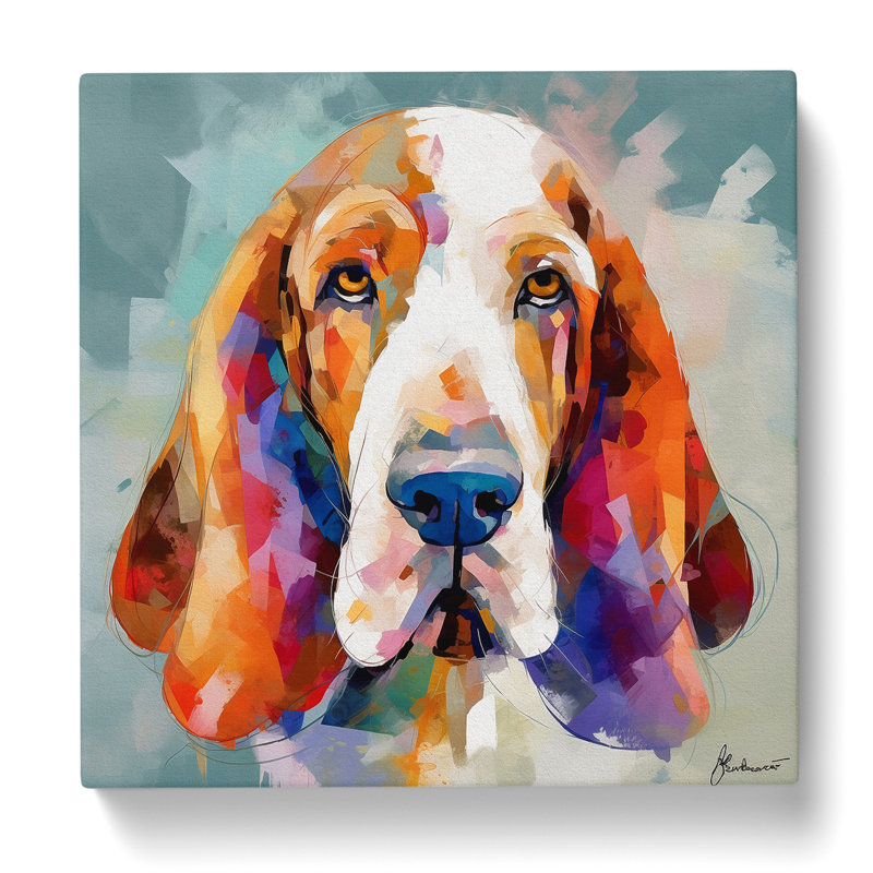 Basset Hound Abstract Art - Print, 35cm H x 35cm W x 3cm D