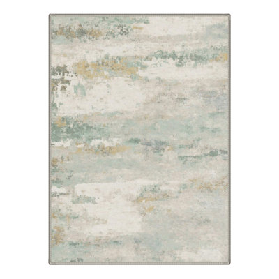 Tapis de sol doux, abstrait, aquarelle, lavable à la machine, couleur ivoire et turquoise, avec envers antidérapant