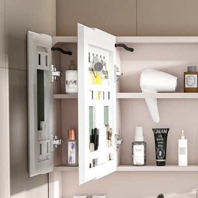 Armoire à pharmacie en aluminium avec miroir, armoire à pharmacie de 35 po x 28 po avec éclairage à DEL 3 couleurs et fonction de désembuage, armoire de salle de bain avec étagère à cosmétiques