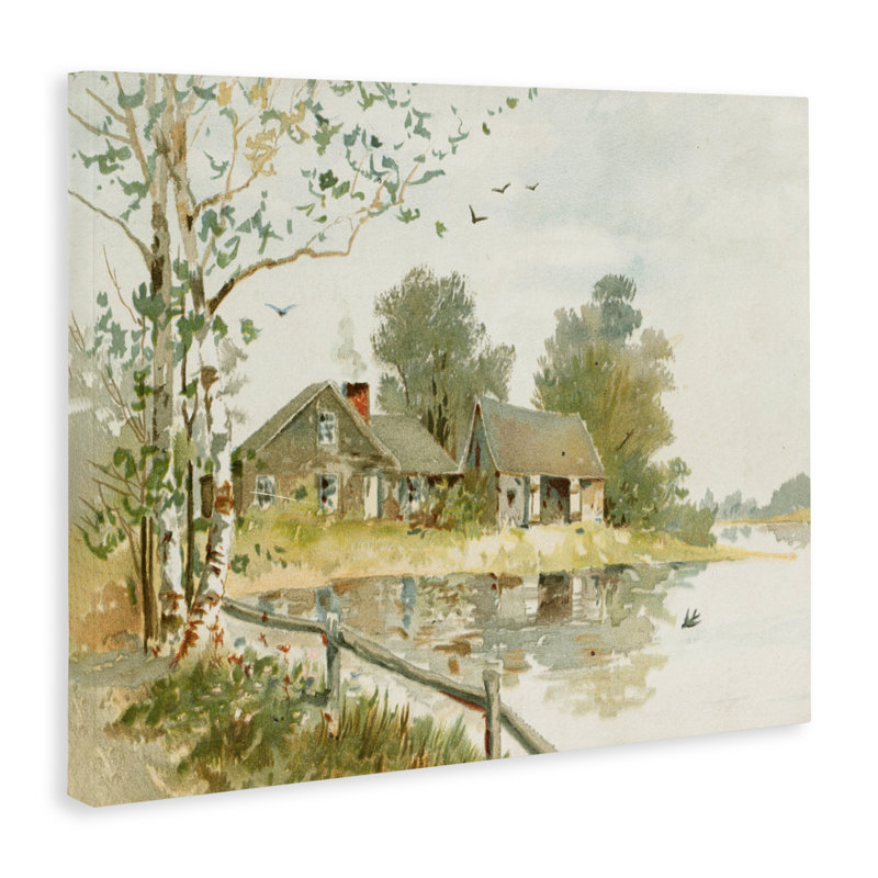 Toile de style cabane le long de la rivière, design par lettré et doublé, H 16 po x l 20 po