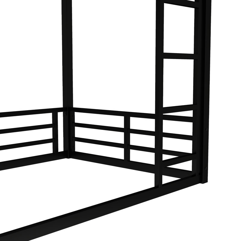 Heavy - Duty Twin Xl Over Metal Floor Bunk Bed, Black, Noise Reduced, Suitable For Shared Adult Guest Rooms Black Space Saving, , Ideal Small Bedrooms