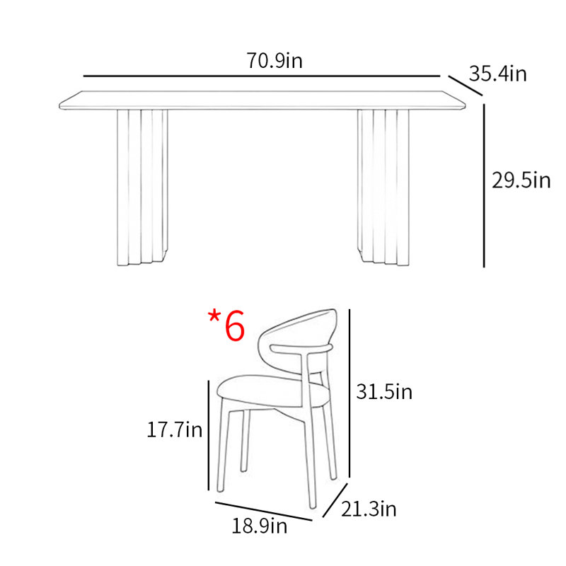 Simple fashion modern rectangular dining table set, 29.5"H x 70.9"L x 35.4"W