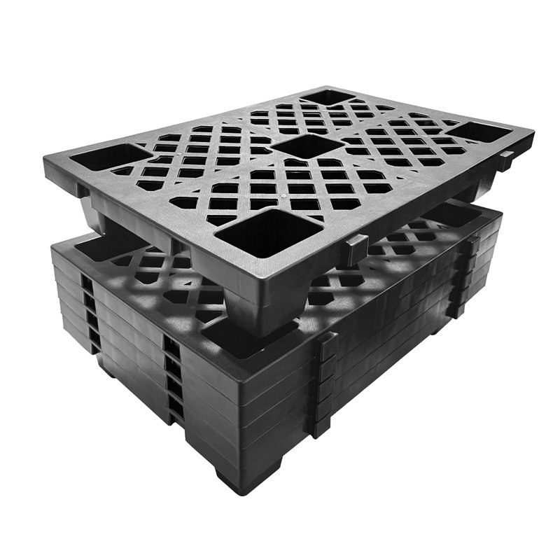 Heavy Duty Nestable Interlinked Plastic Pallets – Lightweight, Waterproof & Dampure-Proof Storage Pads with Breathable Grid, Ideal for Warehouse, Garage, Basement, Indoor & Outdoor Use, 23.6" x 15.7" x 3.9", 6 Pack, Black (6-Piece Black Set)