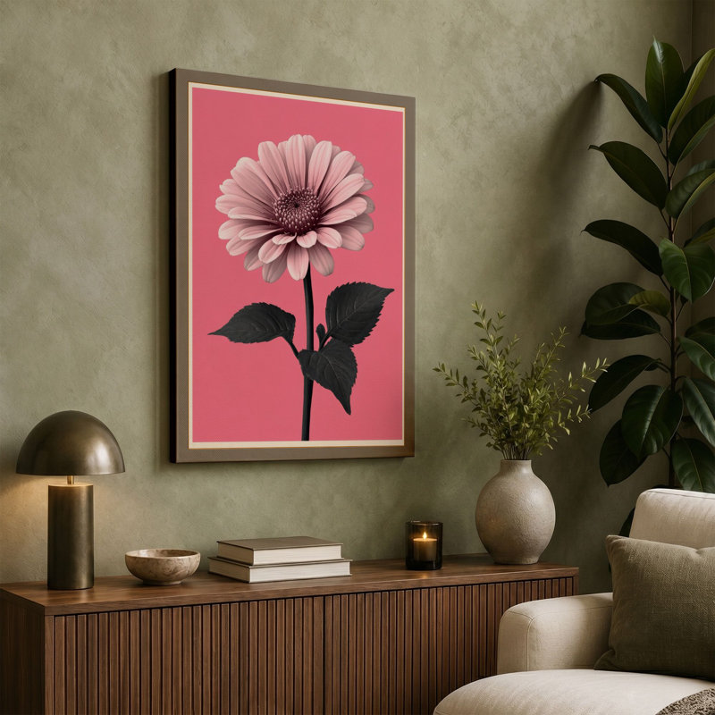 Pink Gerbera Study Botanical - Wrapped Canvas, 36x24 - 91.4 x 61.0 cm, Sage Border