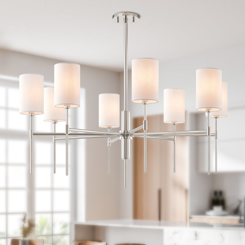 35in Width 8-Light Dimmable Classic / Traditional Chandelier With Fabric Shades For Dining Room, 35" H x 29" W x 29" D